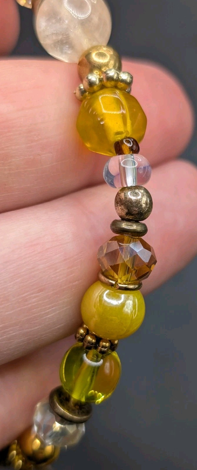 Women’s Teen Stylish Mixed Yellow Beaded Charm Stretch Bracelet (17cm) S/M Wrist