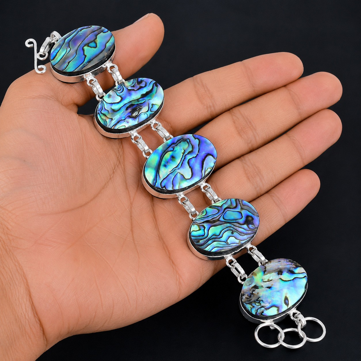 Abalone Shell 925 Sterling Silver Oval Gemstone Gift Jewelry Bracelet 8″ BB 1578
