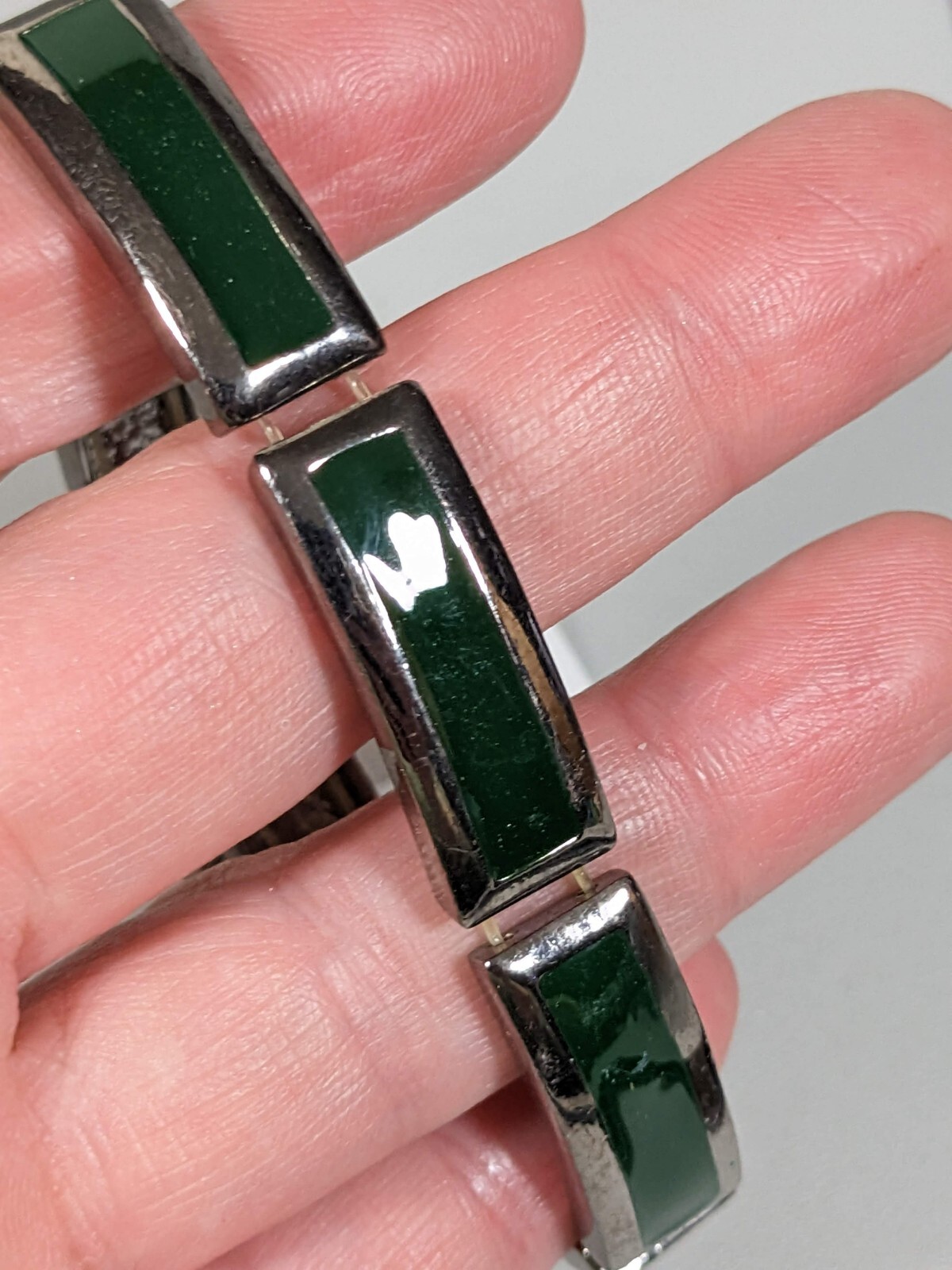 Charter Club Gray Green Rectangle Panel Stretch Bracelet 7.25 inches