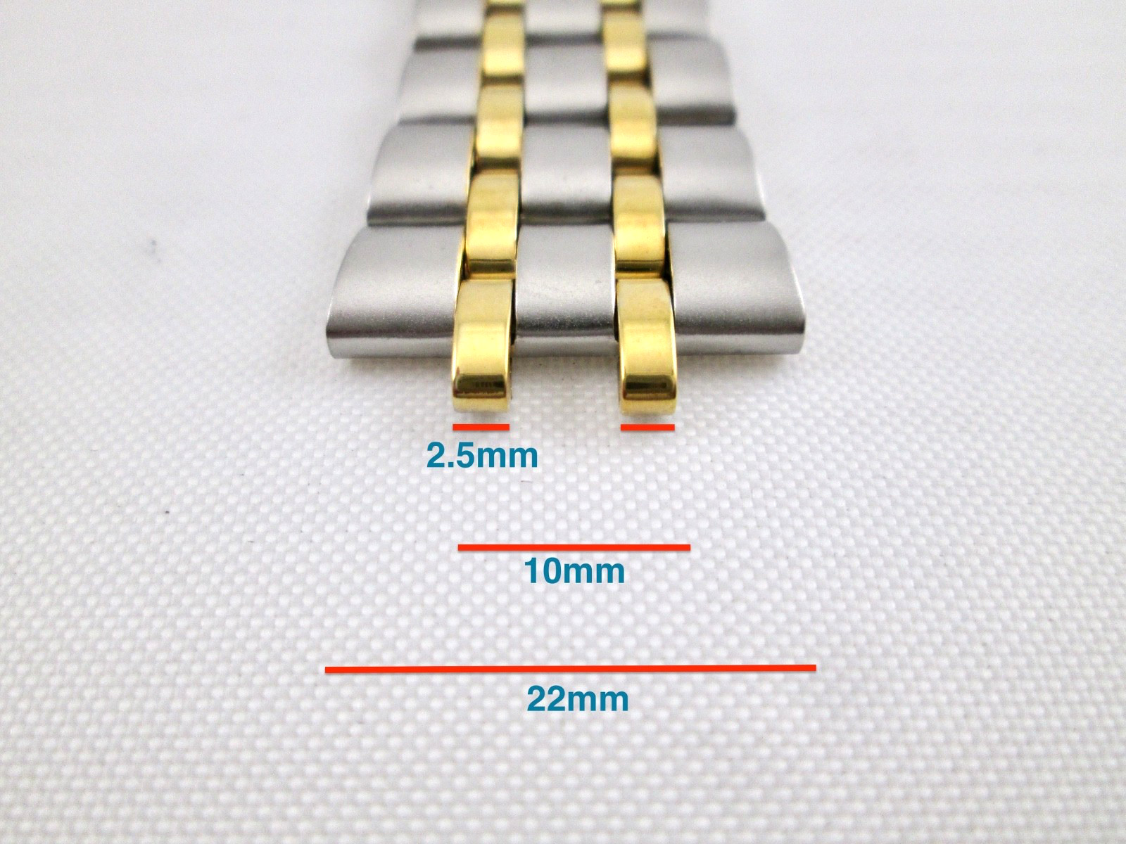 2.5mm 10mm 22mm lug size men’s st. steel watch band two tone fold over clasp