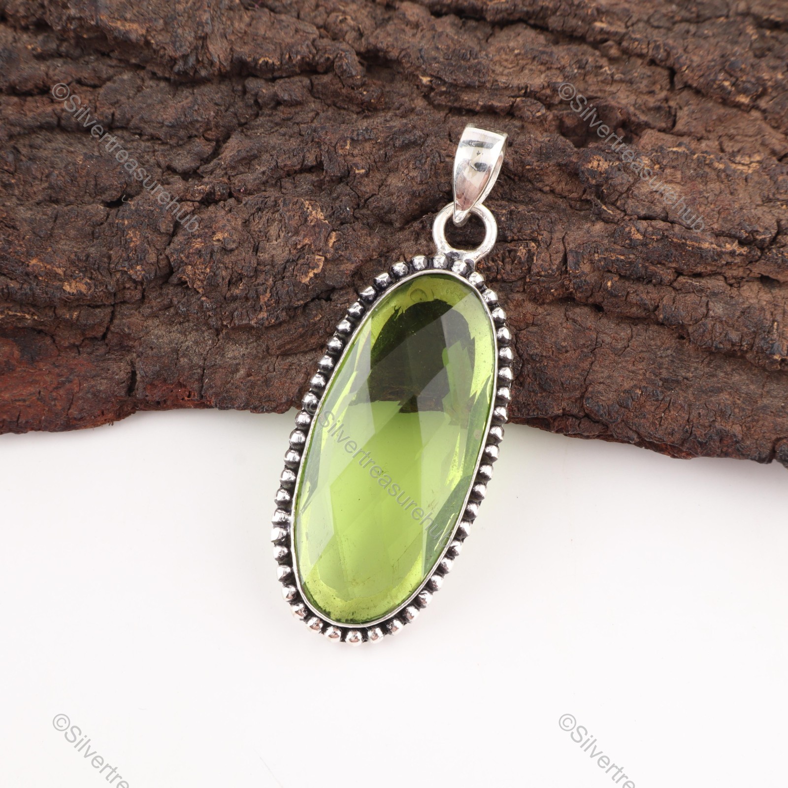 August Birth Peridot Stone 925 Sterling Silver Channel Set Friend Gift Pendant