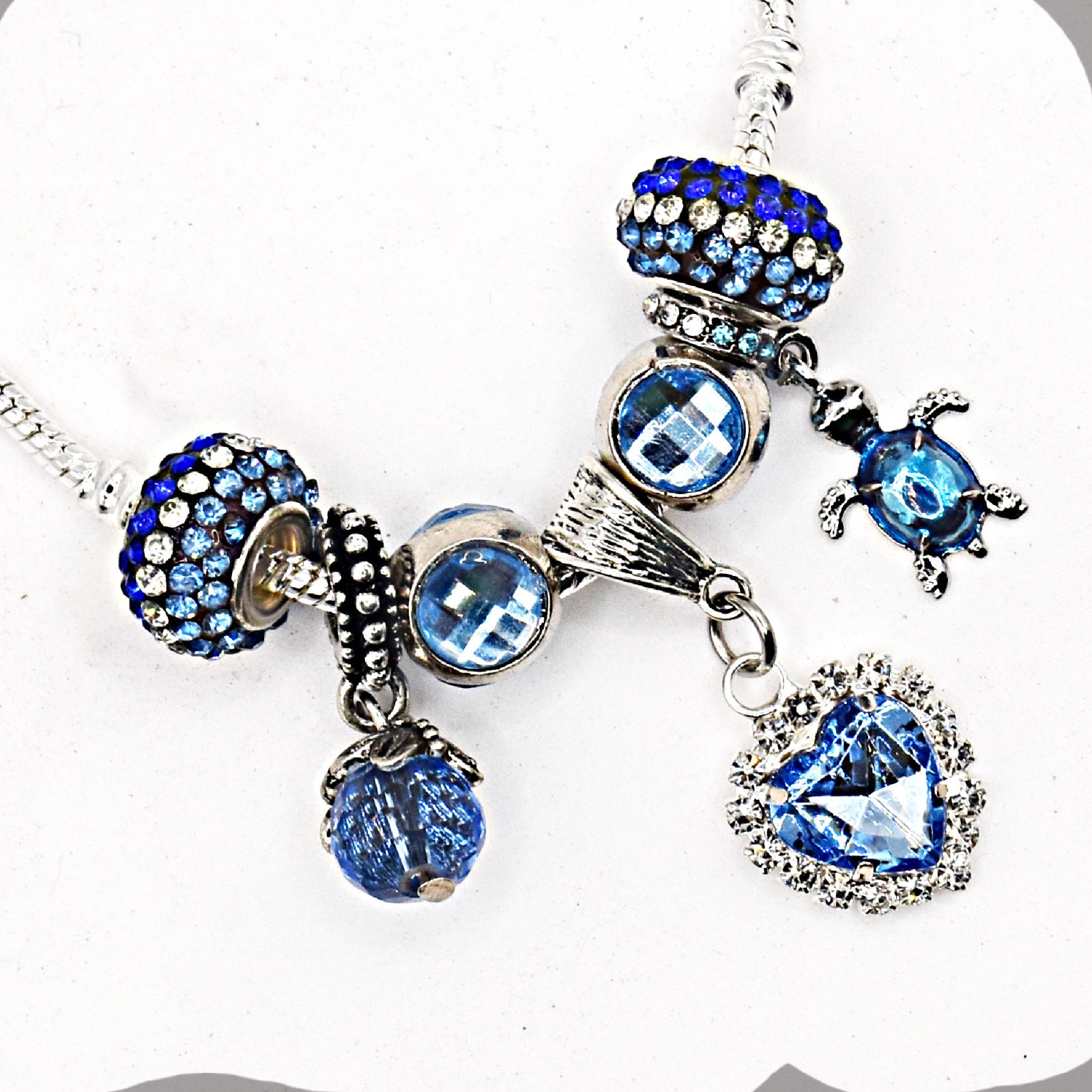 Murano Glass Beads 7 Pieces Blue with Rhinestones 7 Pieces New