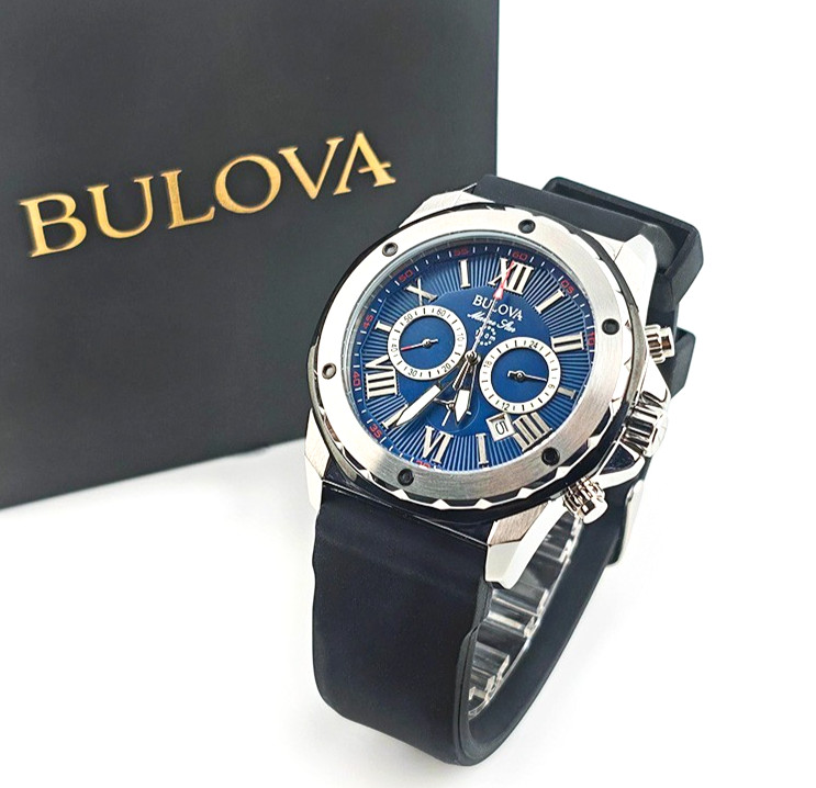 Bulova Marine Star 98B258 Blue Dial Black Silicone Strap Men’s Quartz Watch