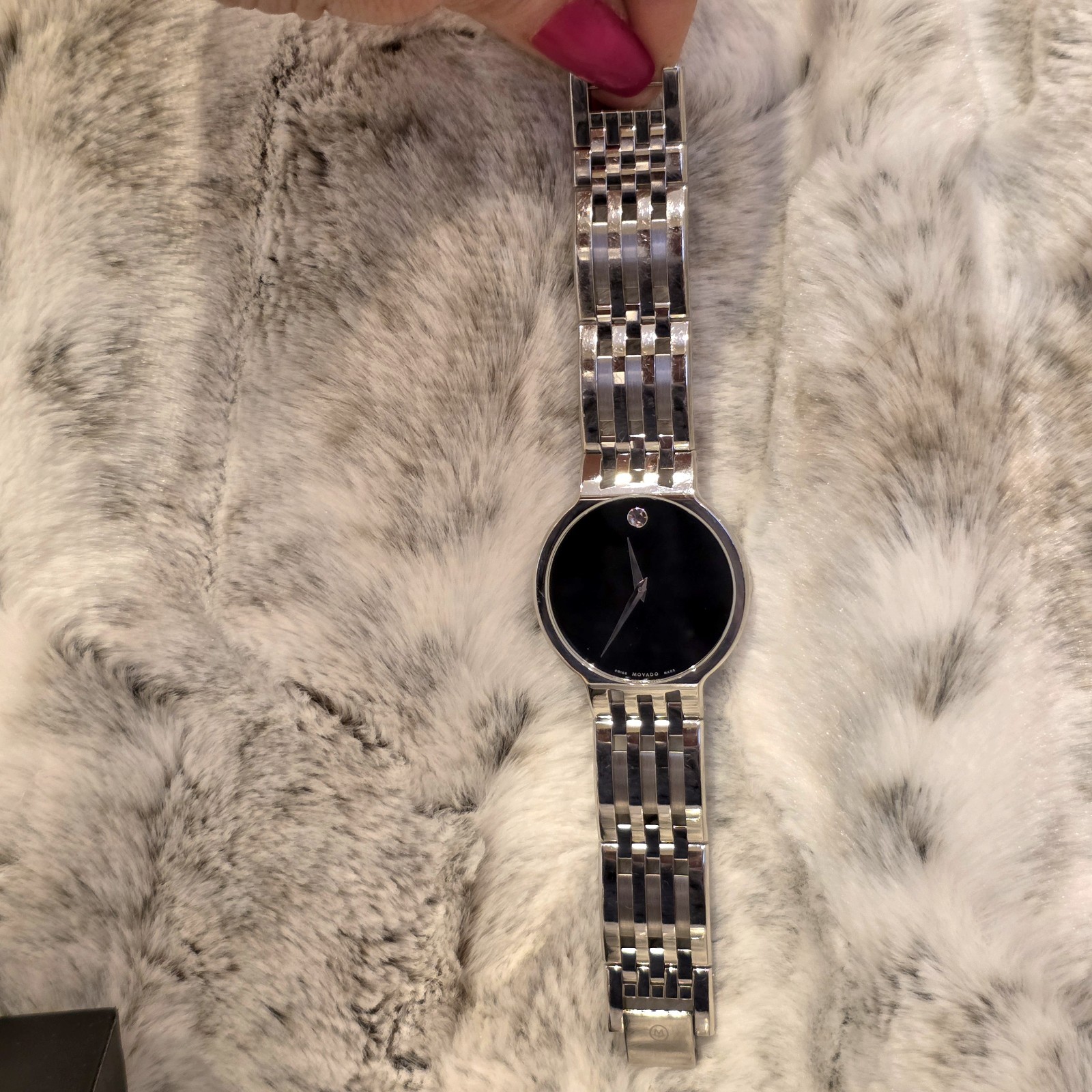 Movado Swiss Made Stainless Steel Black Dial Sapphire Crystal Men Women Watch