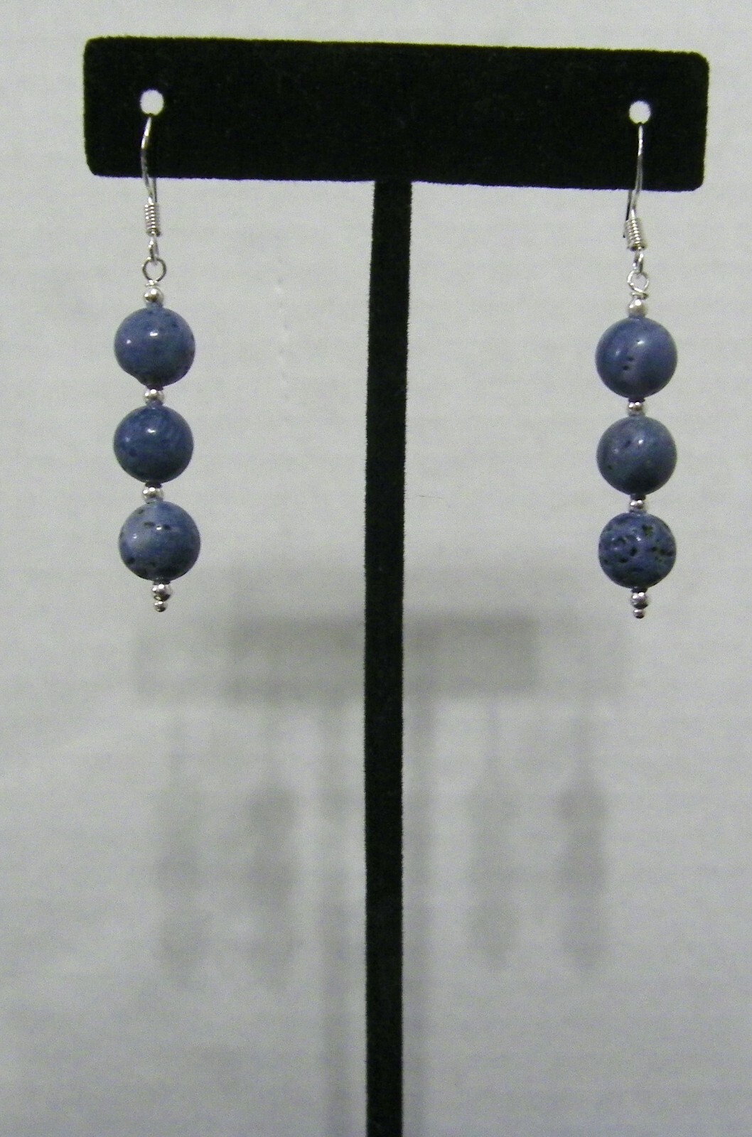 Sterling Silver Blue Sponge CORAL Gemstone Dangle Earrings #2147…Handmade USA