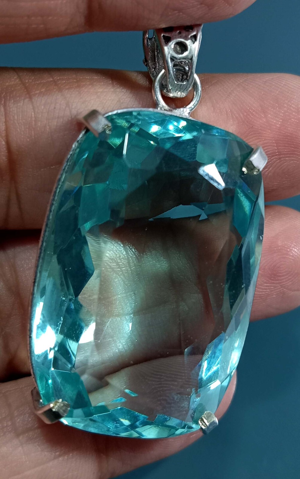 Water Blue Certified Cushion Cut Pendant Topaz 110.00 Ct Natural Gemstone PD016