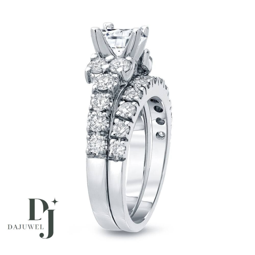 Moissanite Bridal Set Engagement Ring Solid 14K White Gold 2.50 CT Round Cut