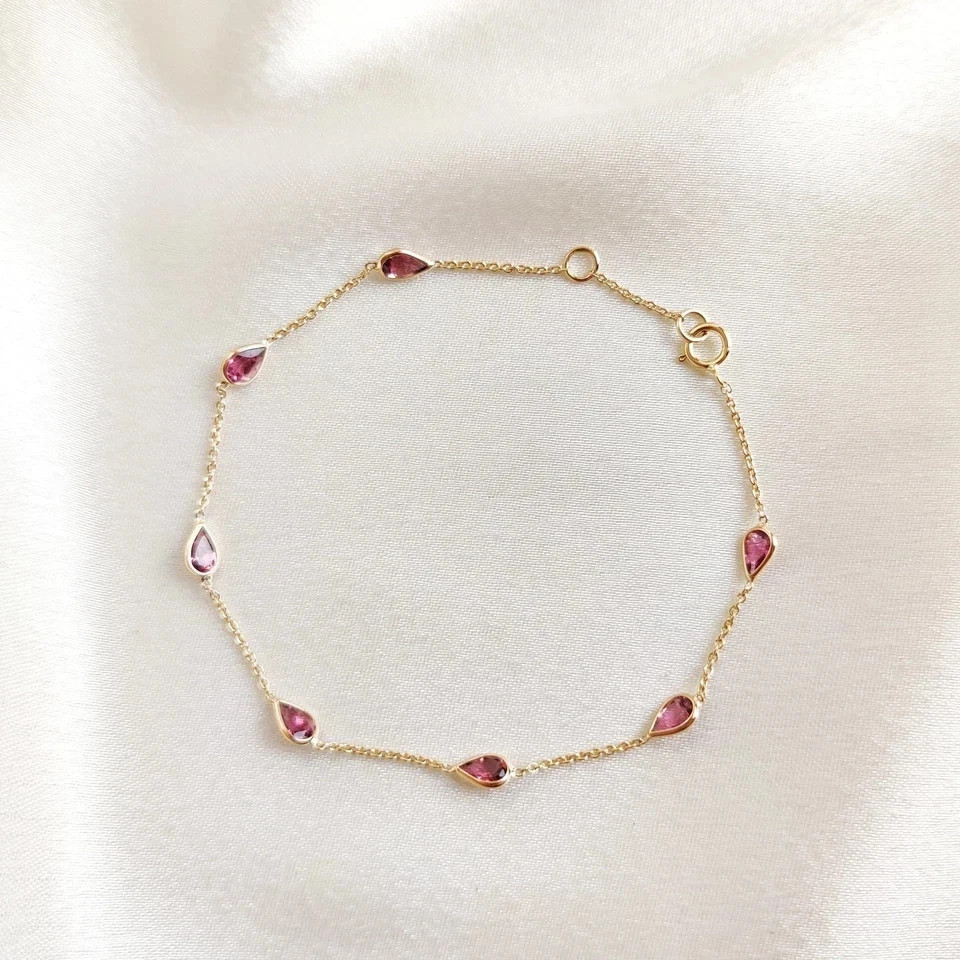 5Ct Pear cut Lab-Created Tourmaline Women Chain Bracelet 14K Yellow Gold Plated