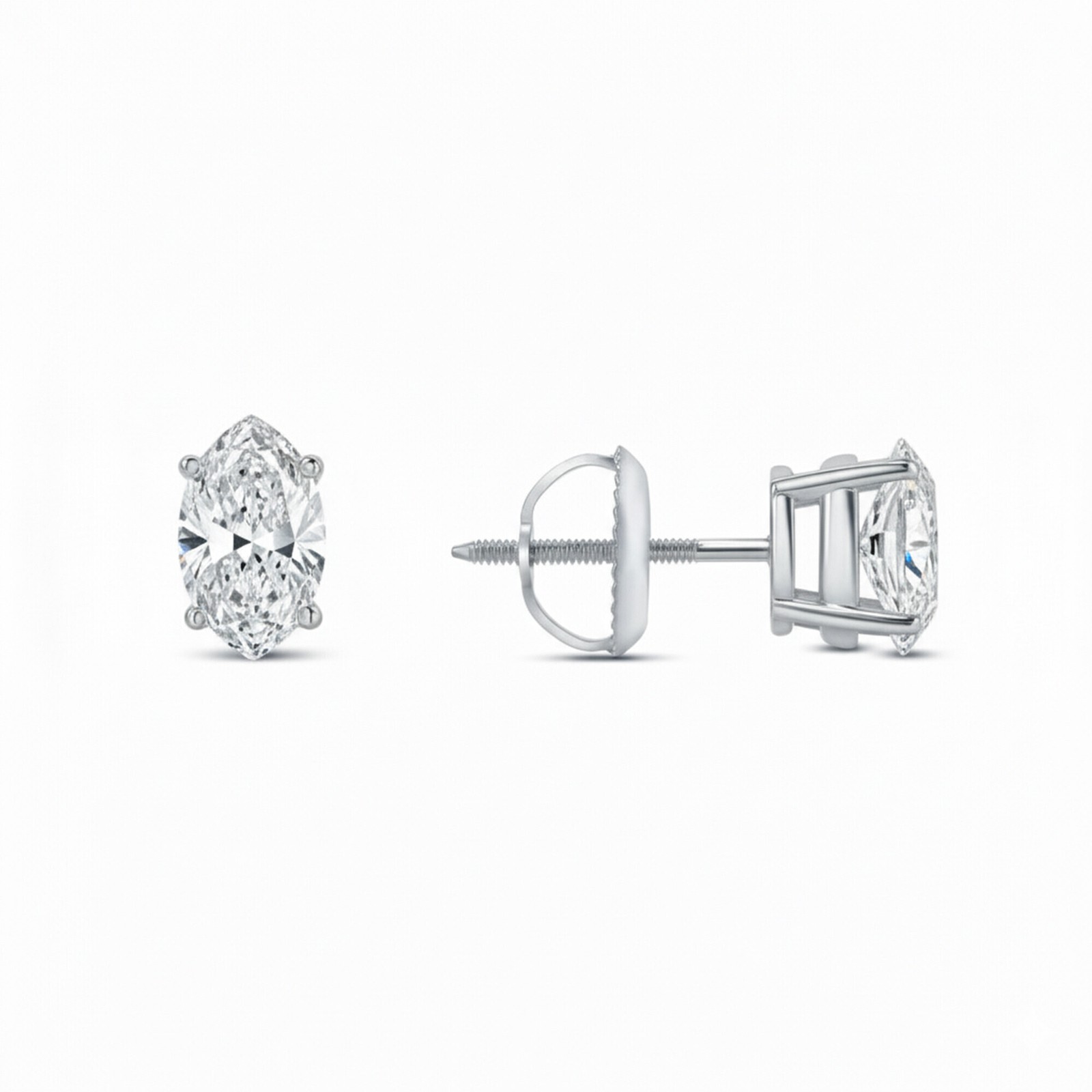 3 Ct Marquise Lab Created Moissanite Earrings 18k White Gold Vermeil Screw