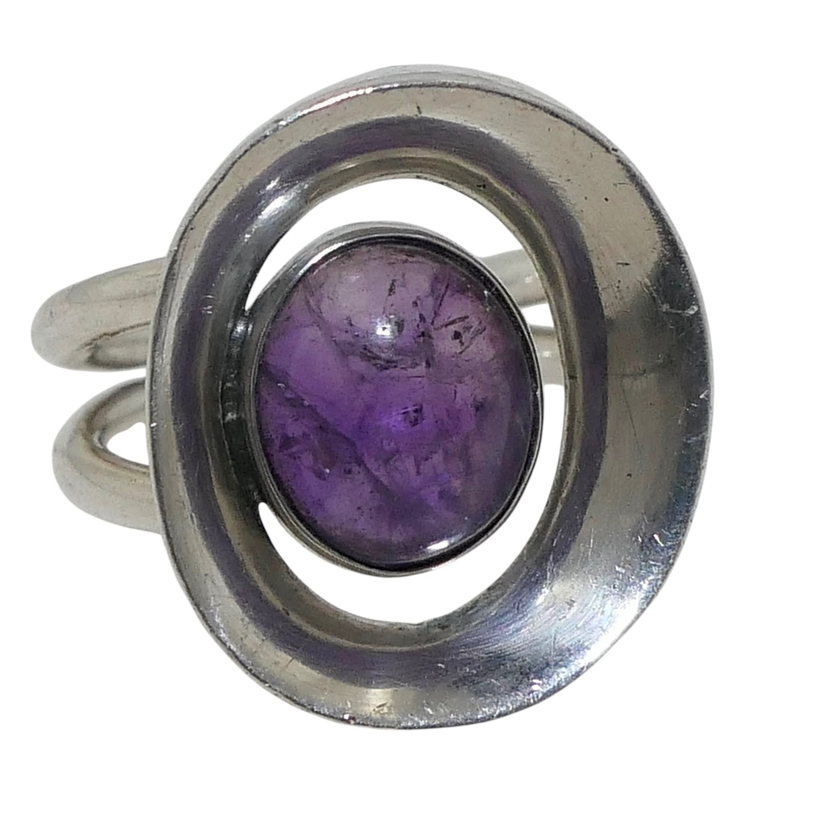 Antonio Pineda Taxco Mexican Amethyst Modernist Sterling Silver Ring