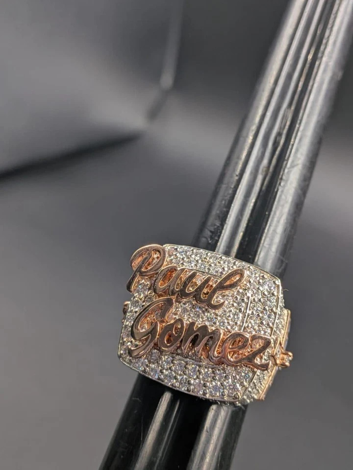 Custom Name Ring Lab Created Diamond Iced Hip Hop Style 14k Two Tone Gold Plated