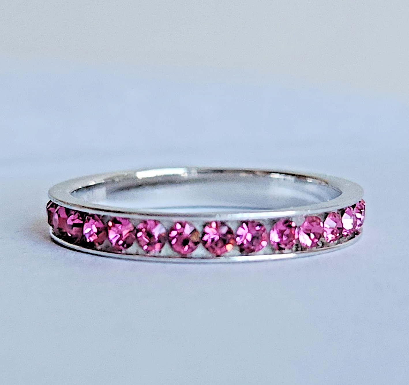 ATI Sterling Silver Pink CZ Eternity Ring – Size 9 – Stamped 925