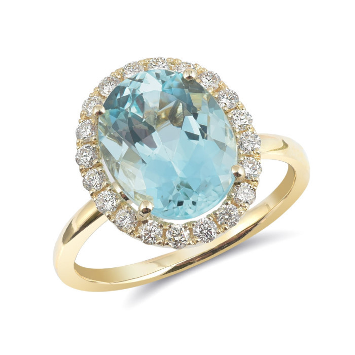 Natural Aquamarine 3.54 carats set in 14K Yellow Gold Ring with Diamonds