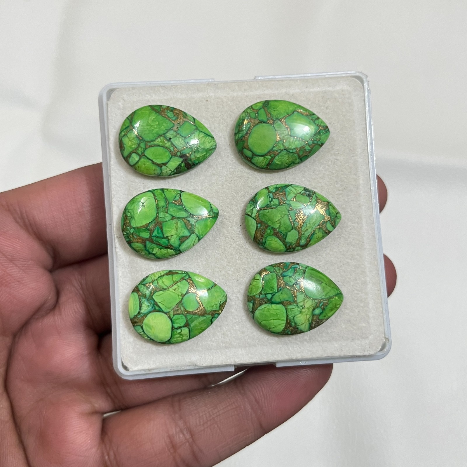 Green Copper Turquoise Pear Shape Cabochon Teardrop Flat Back Loose Gemstone