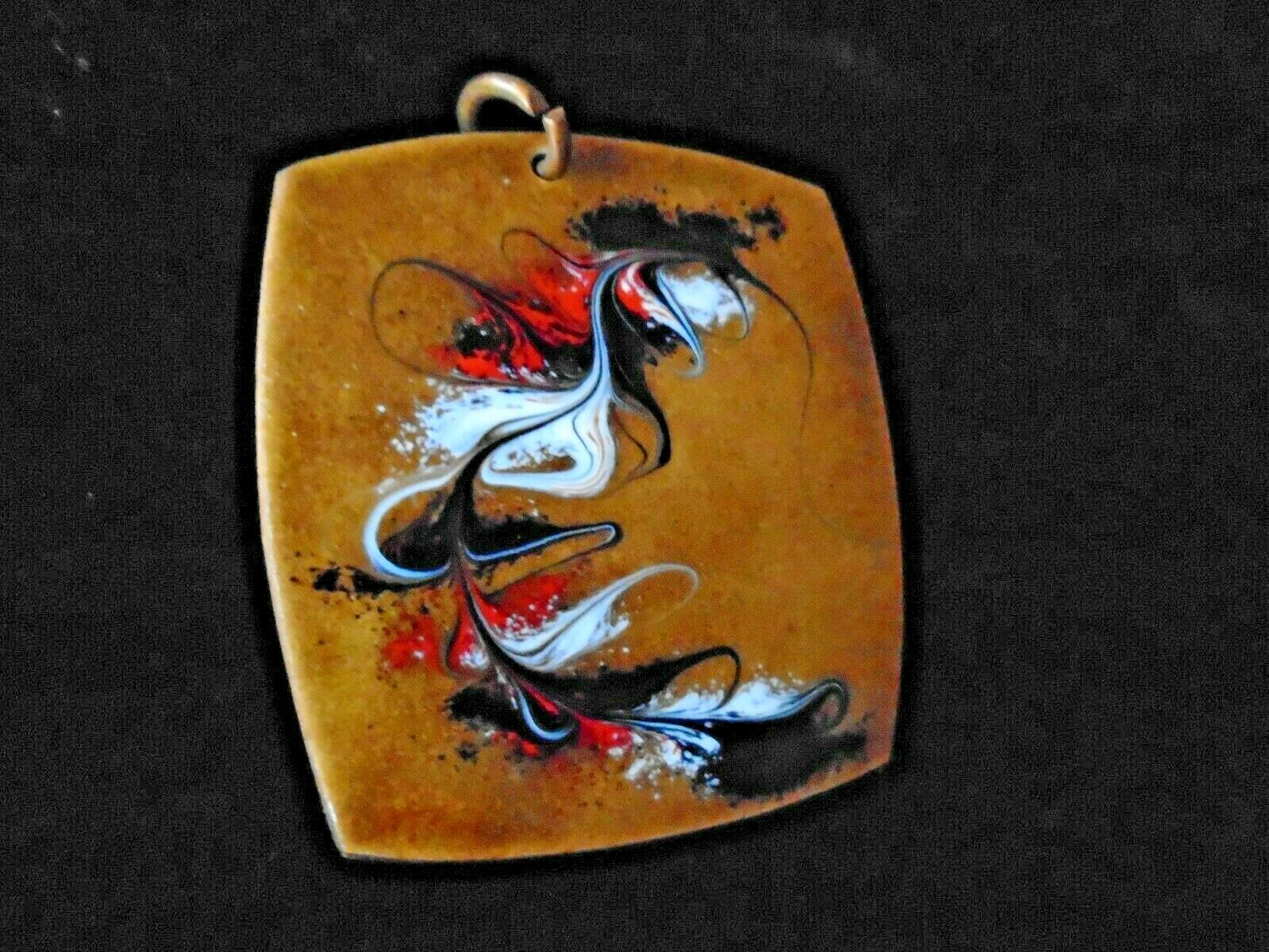Mid Century Denmark abstract Enamelware on Copper Pendant square style Shape