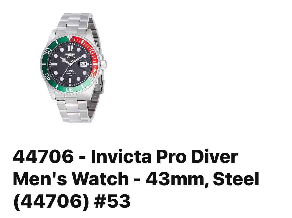 🤩 44706 – Invicta Pro Diver Men’s Watch – 43mm, Steel (44706)