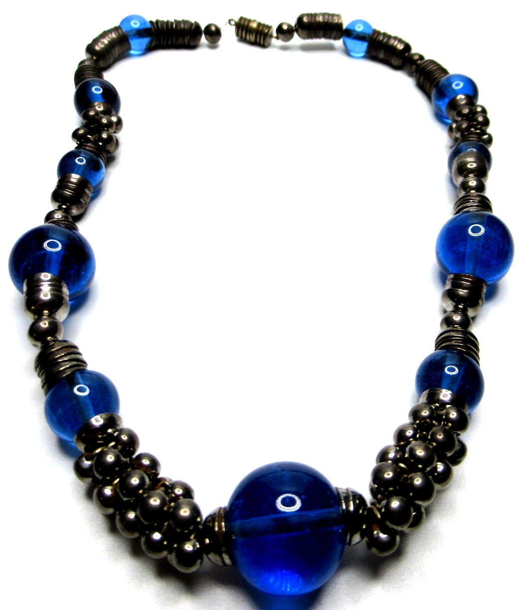 Beautiful French Rousselet? Blue Glass Bead Vintage Neckalce Restrung
