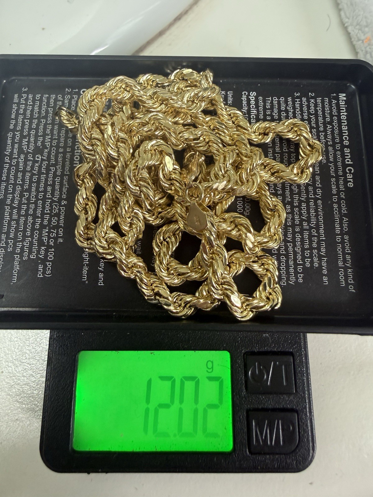 10kt Yellow Gold rope Chain Necklace 5mm 24” Inch New 12.02 Grams Stamped