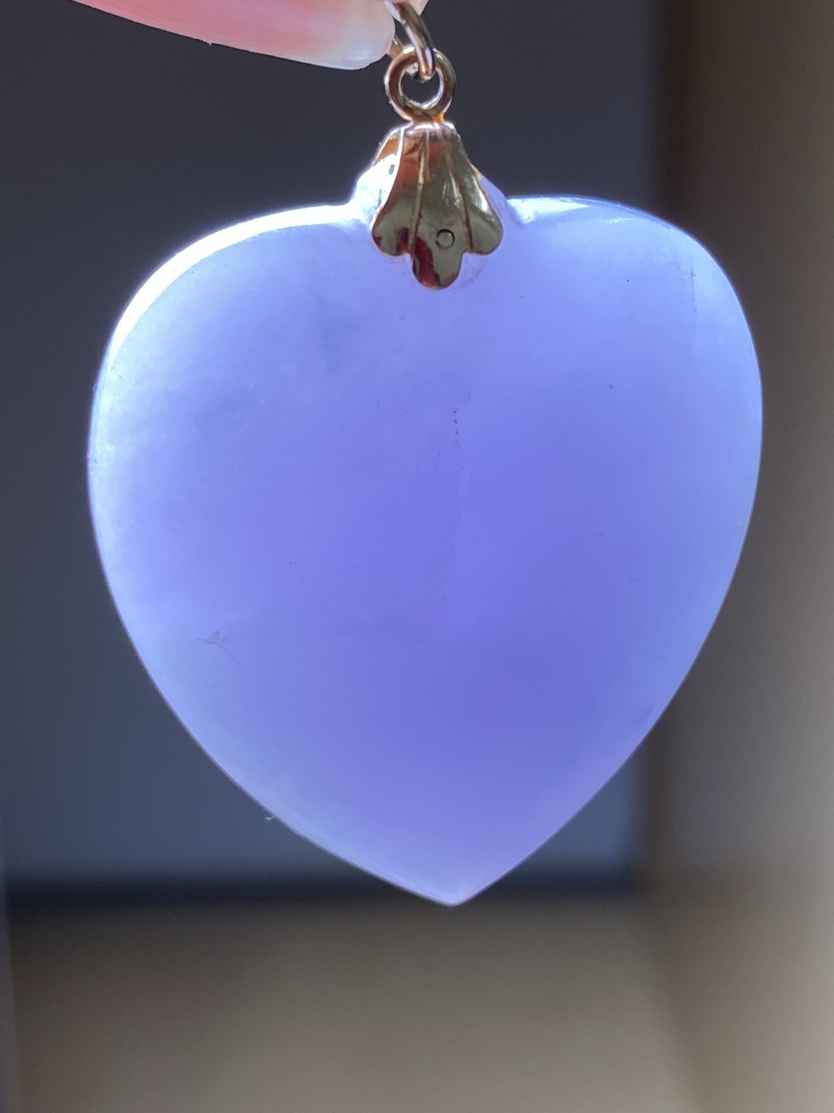 Estate Lavender Jade Heart Pendant 14K Gold Bail Presidium Tested 32mm