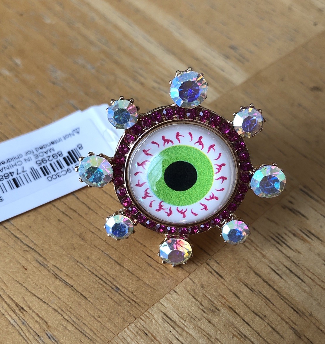 Betsey Johnson Evil Eye Cocktail Stretch Ring Crystal Accents Size 8 NWT