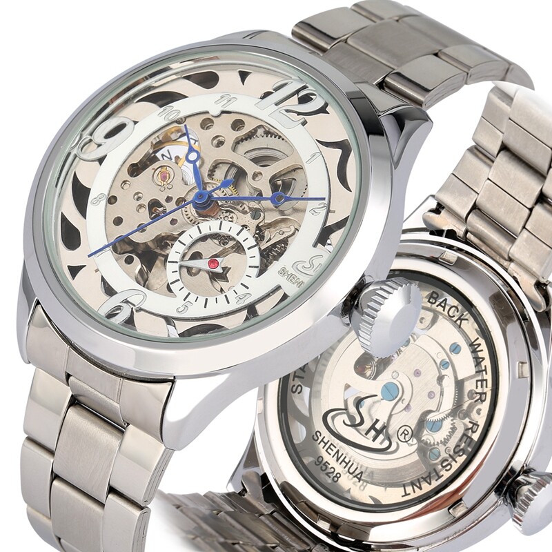 Casual Shenhua Men Self-wind Mechanical Military Wrist Watch Leather Steel Band