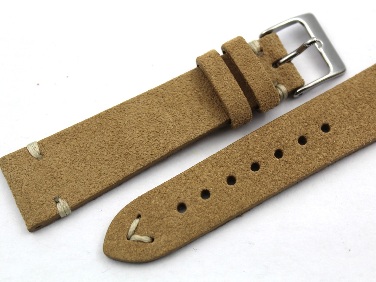 Beige Suede Leather Watch Strap Various Sizes Steel Pin Buckle