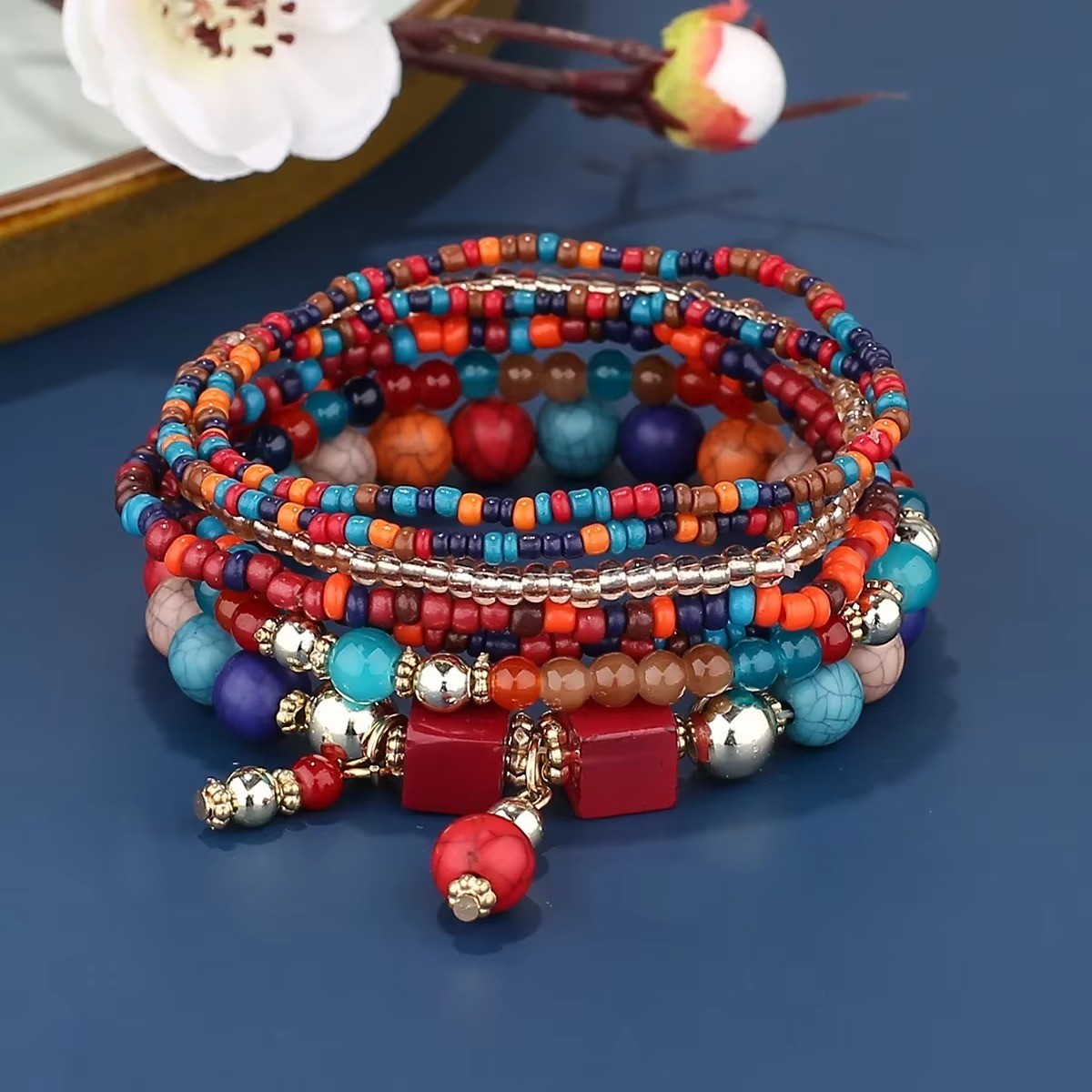 8PCS Boho Colorful Beaded Bracelet Set Handmade Stackable Bracelets Women