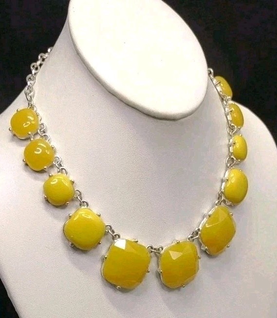 Yellow Statement Silver Tone Finish Necklace Adjustable 22″ Lg Accessory Jewelry