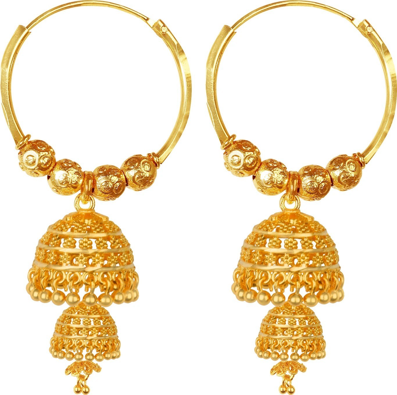 South Indian Temple Jhumki Earrings, 1gm Gold Micron Plated Brass Alloy