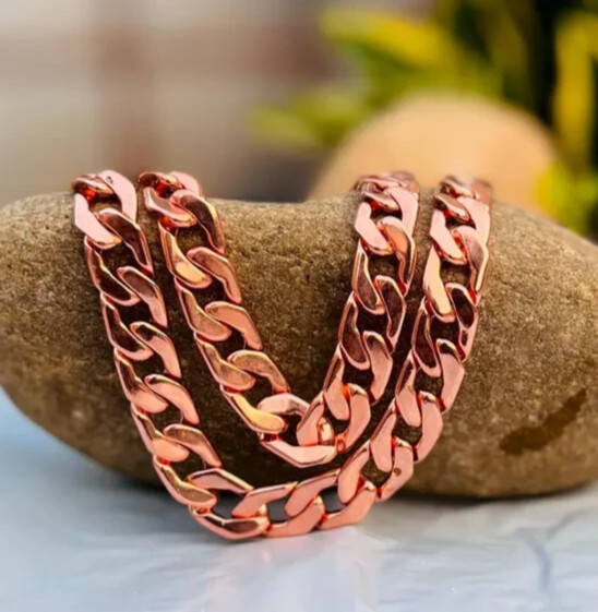 20 inch Pure Copper Solid CUBAN Chain Necklace, Healing Jewelry Spiritual