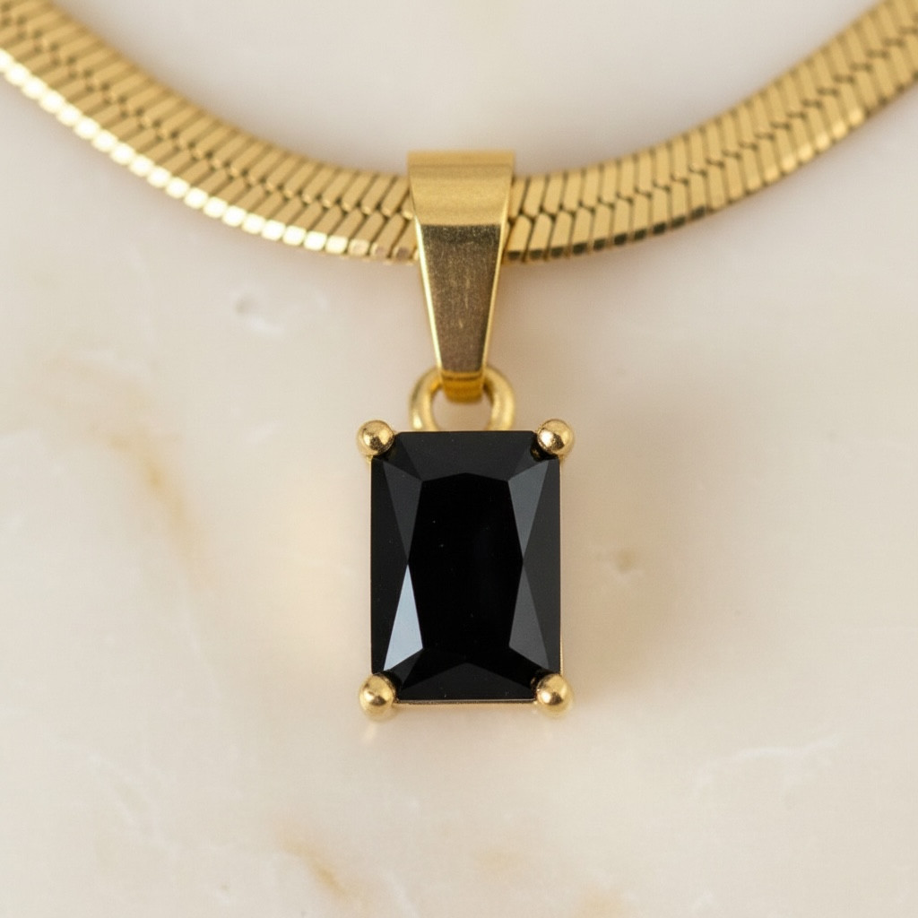 Diamond CZ Snake Chain – Emerald Cut Necklace | Dainty Herringbone | 18k Gold