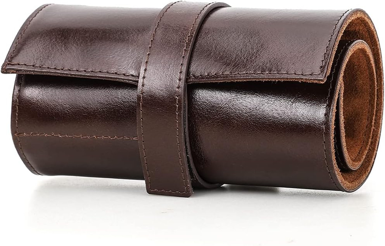 Genuine Leather Travel Watch Case Roll Organizer Classic, Leather 6-Watches Roll