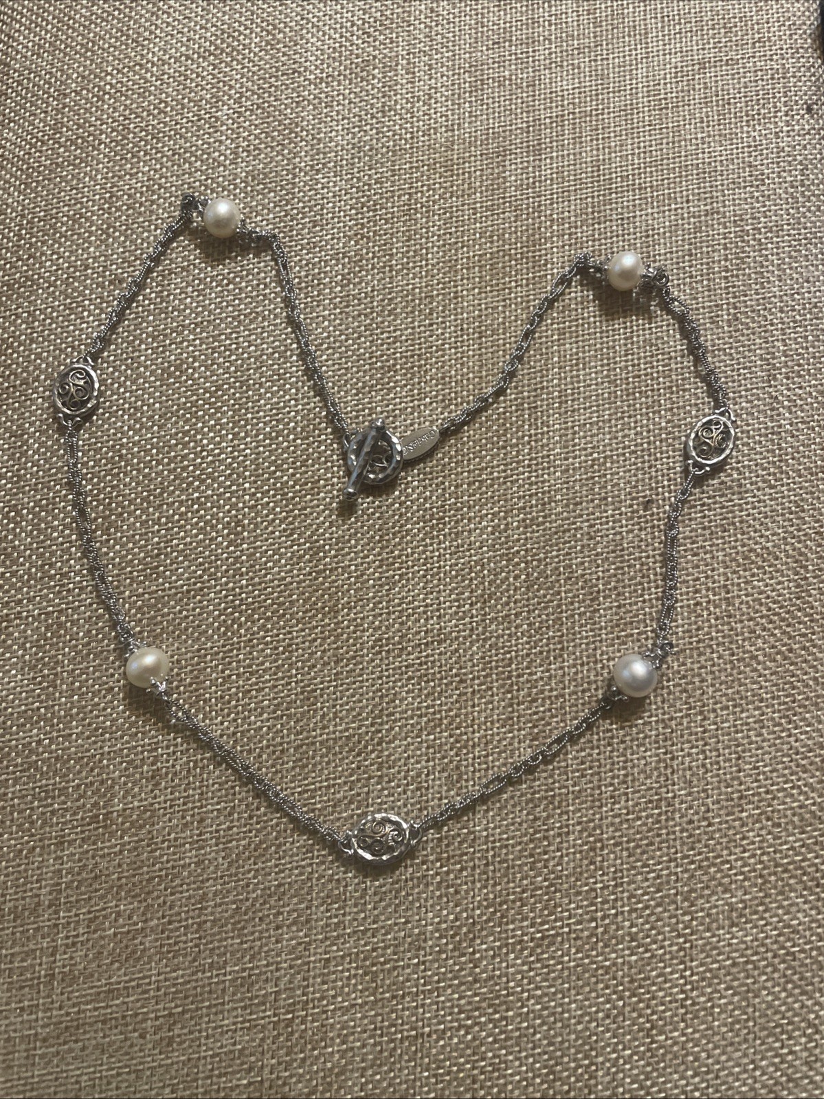 Gabriel & Co Sterling Silver/18k Gold & Pearl Station Necklace