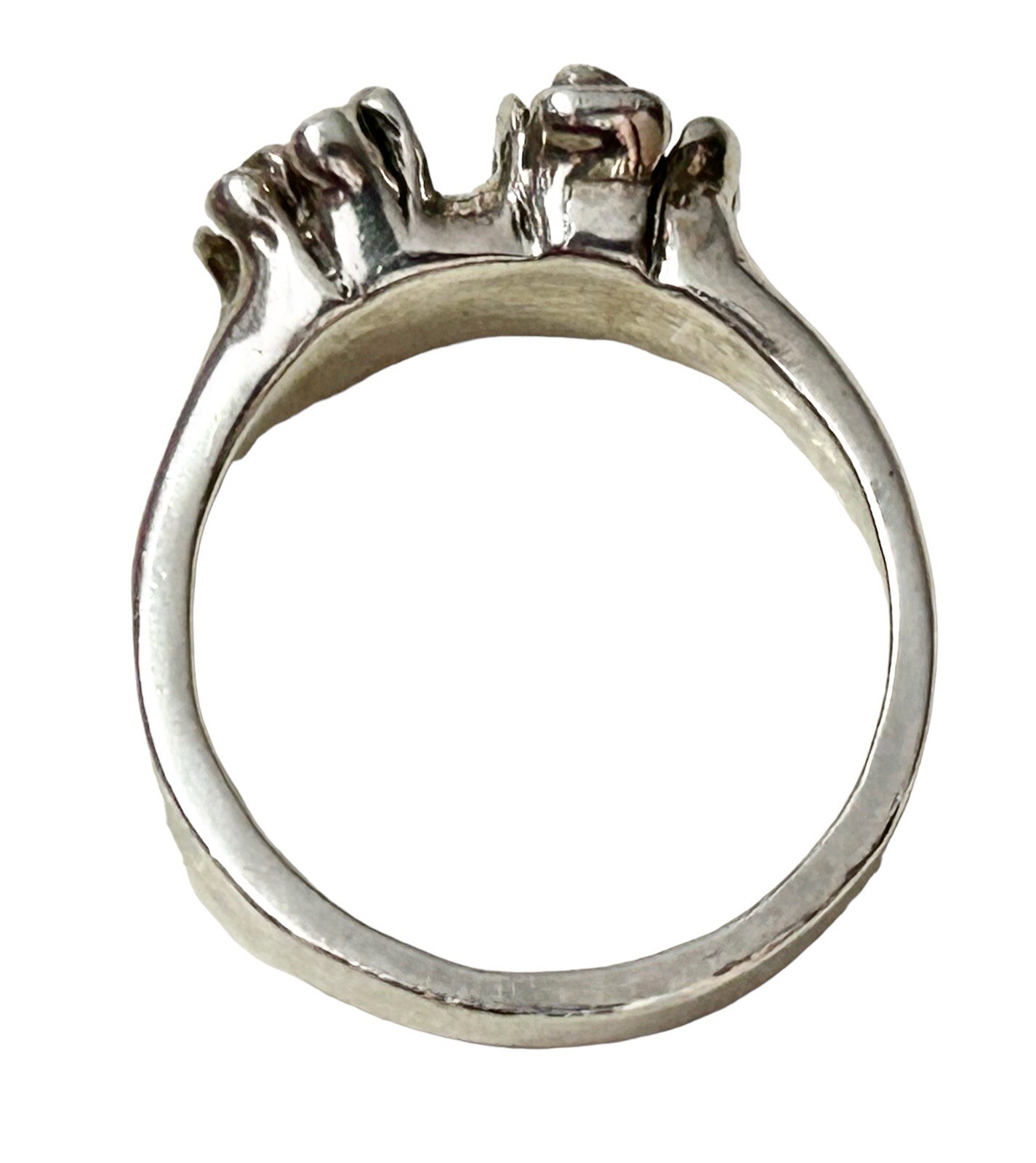 Sterling Brutalist Freeform Mod Flower Diamond Ring Sz 6.25 Scandinavian Style