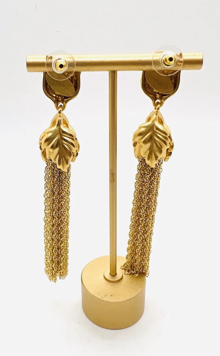 Long Catwalk Jon Amber Poured Resin & Rhinestone Chain Tassel Earrings Posts New