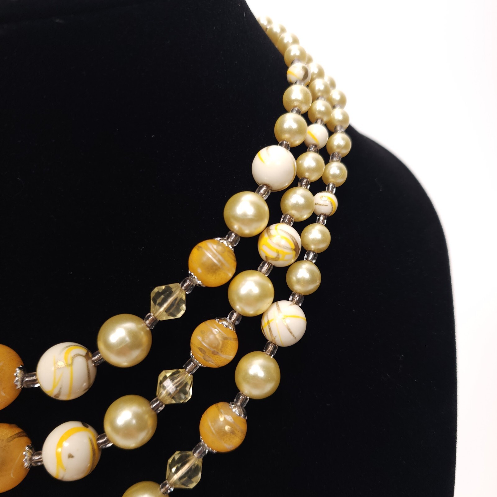 Vintage Beaded Necklace Japan Orange Cream Champagne Swirl Multi Strand Collar