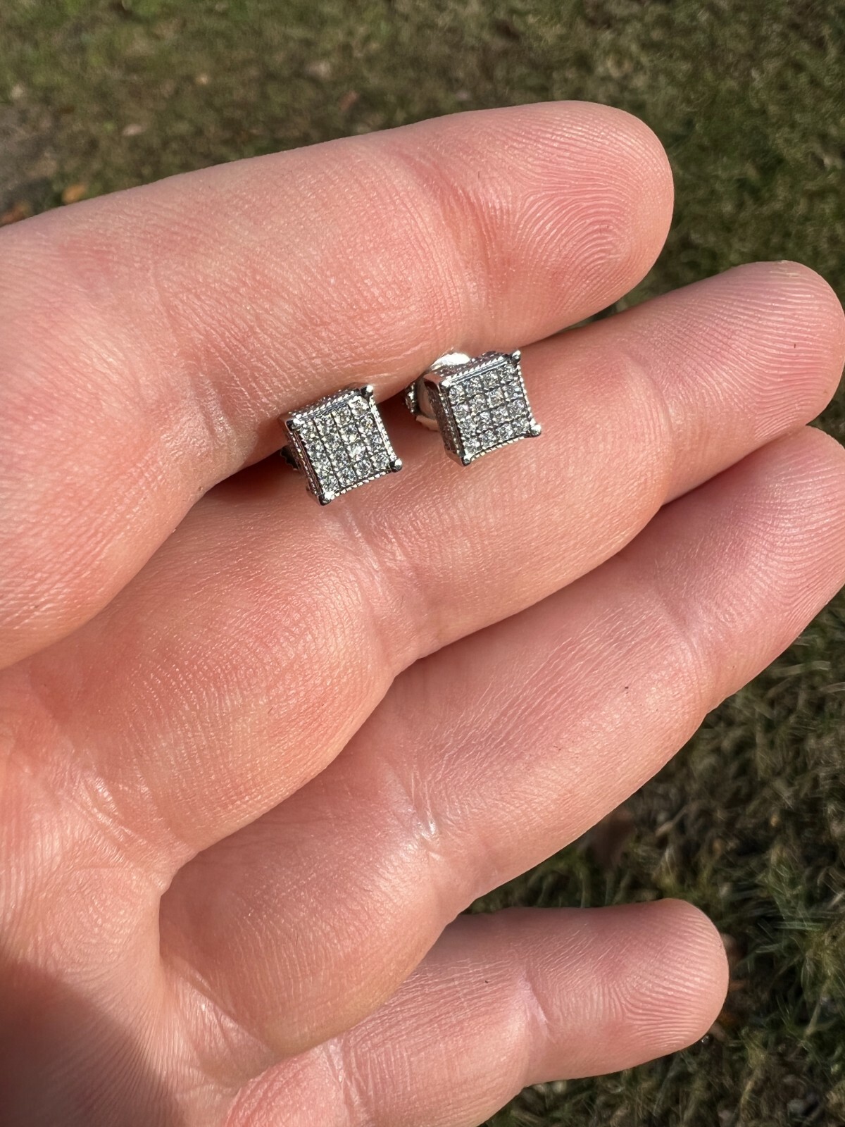 Real Moissanite 925 Silver Small Cube Iced Hip Hop Earrings Stud Passes Tester