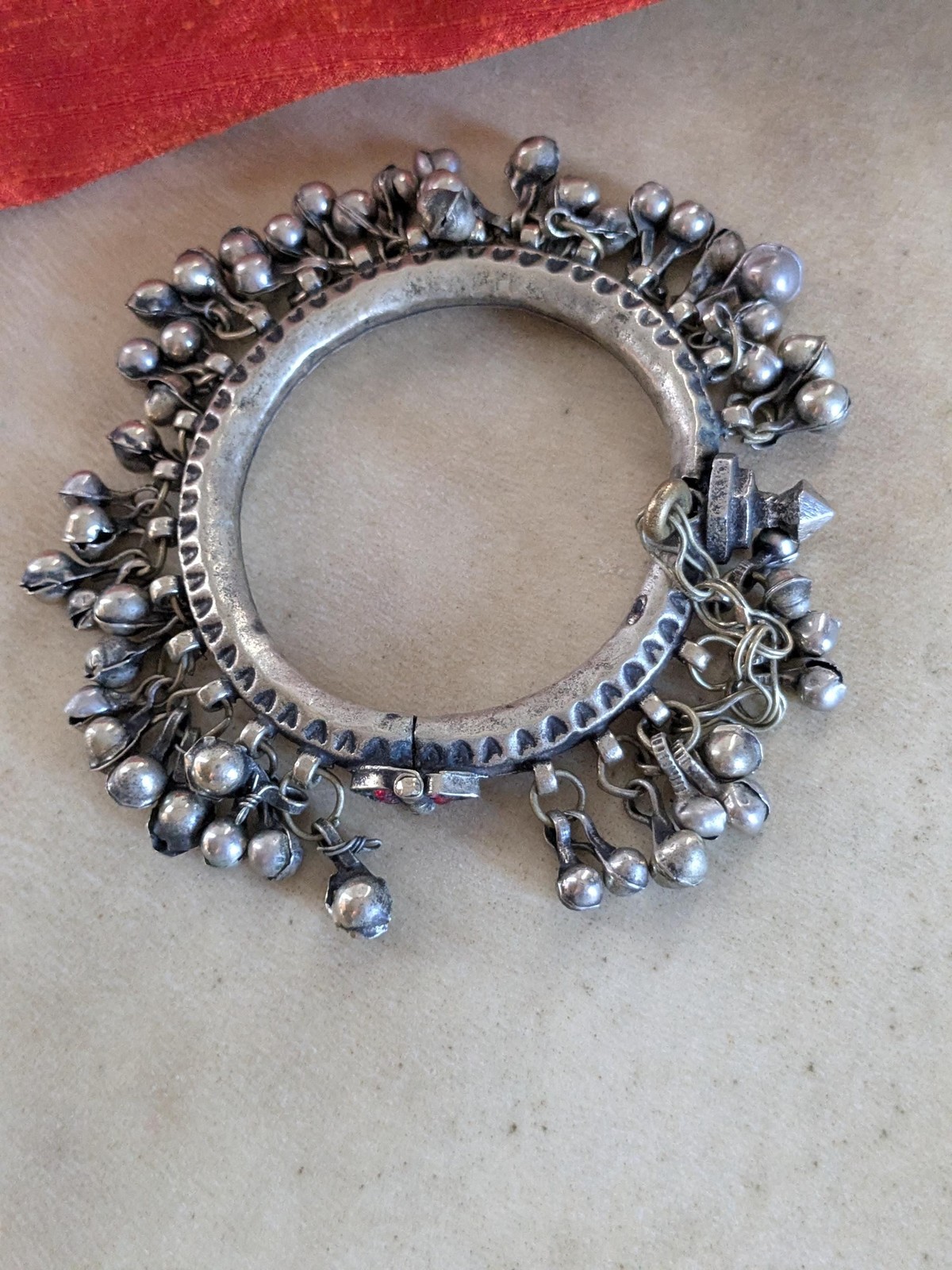 Kuchi Bangle Jingling Baubles & Bud Accent Vintage Tribal Jewelry 6.75″ (21495)