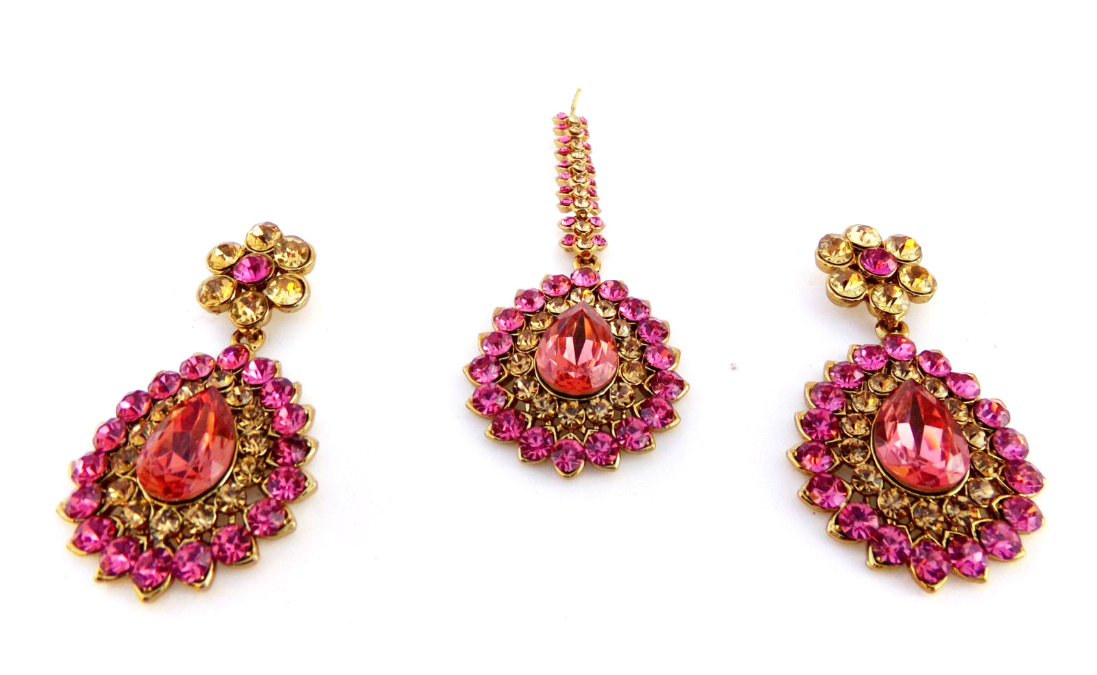 Indian Bollywood Women Tikka Earrings Traditional Set Ethnic Gold Plated Jewelry