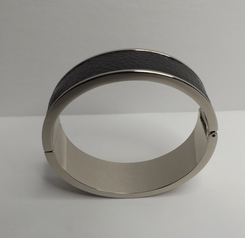 Parker Daniels Hinged Logo Block Black & Rhodium Bracelet – Leather Insert #PDJ9