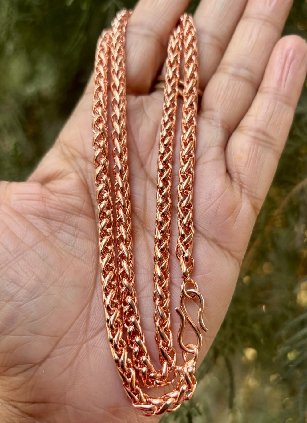 22 inch Pure Copper Spiga Braided Chain Necklace, Healing Copper Jewelry