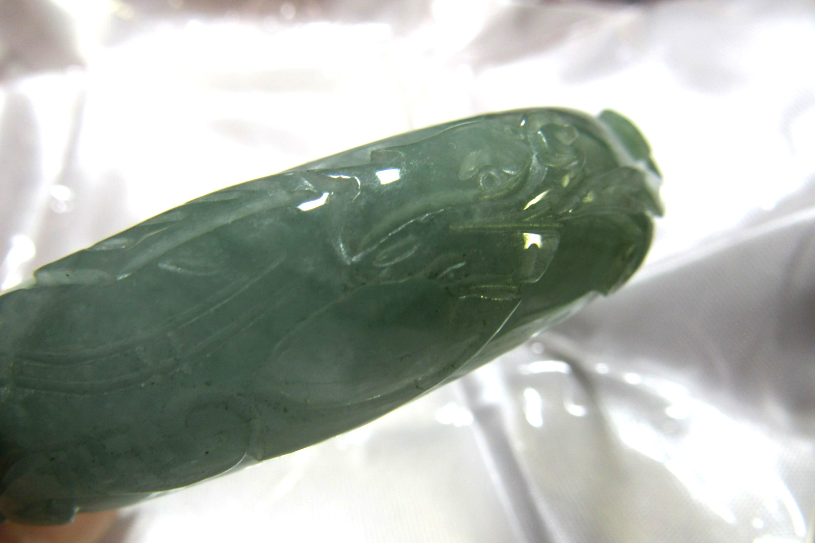 61mm NATURAL Green Jade Carved Dragon Phoenix Shou Bangle Bracelet 2-6.5/16″
