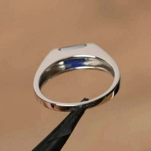 2Ct Emerald Cut Lab Created Sapphire Men’s Engagement Ring 14K White Gold Plated