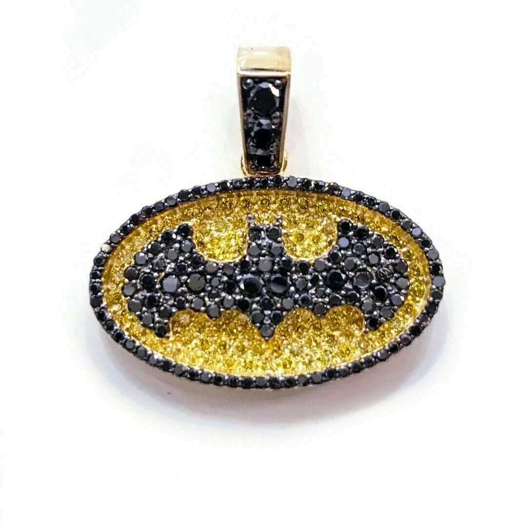 3 ct Round Black Simulated Diamond Men’s Batman Pendant 14k Gold Plated