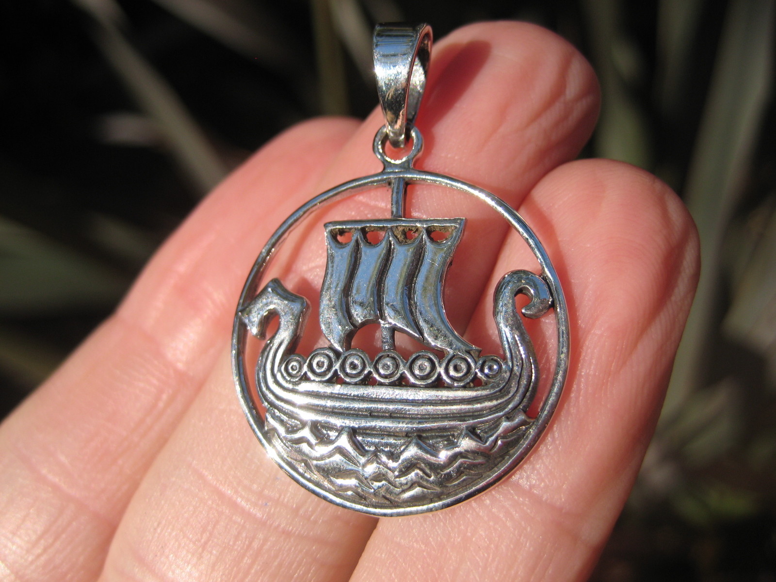925 silver Norse viking ship boat pendant necklace Thailand jewelry art A14