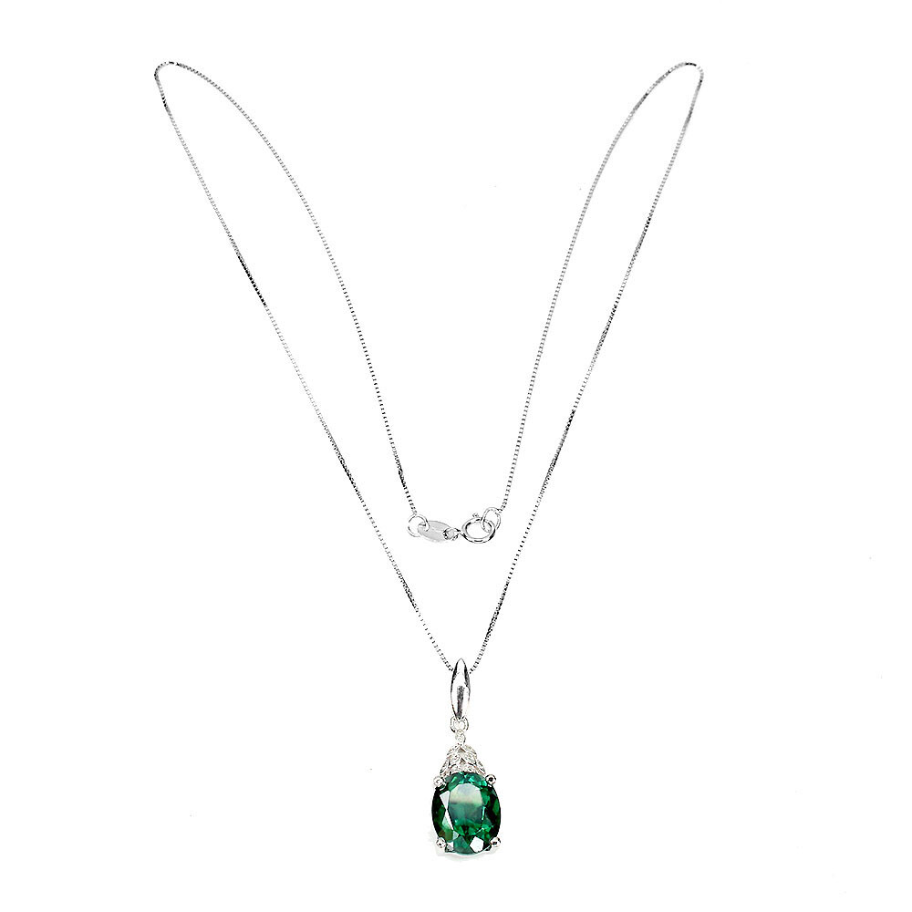 925 Sterling Silver Necklace Oval Green Topaz Diffused 11x9mm Gemstone Jewelry