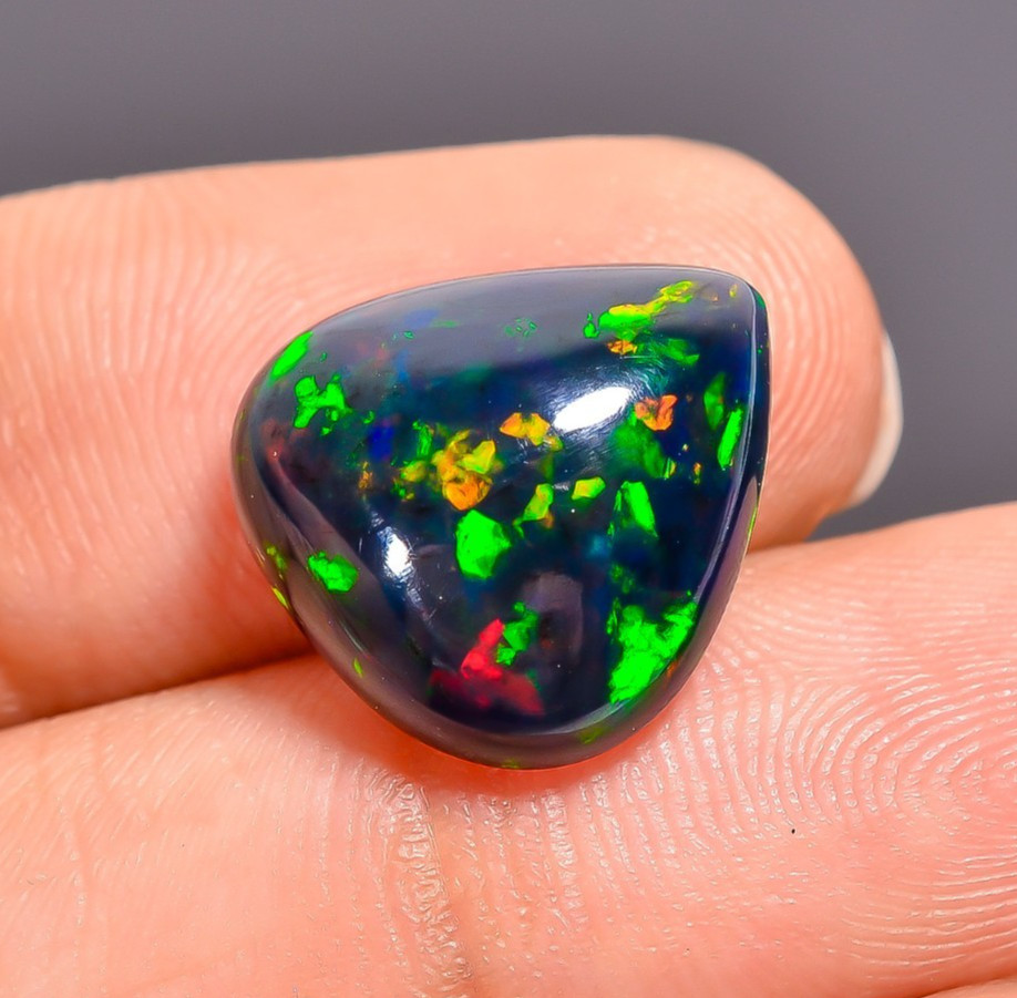 Natural Black Ethiopian Opal Heart Shape Cabochon Loose Gemstone 4.91 Ct 14X13X6