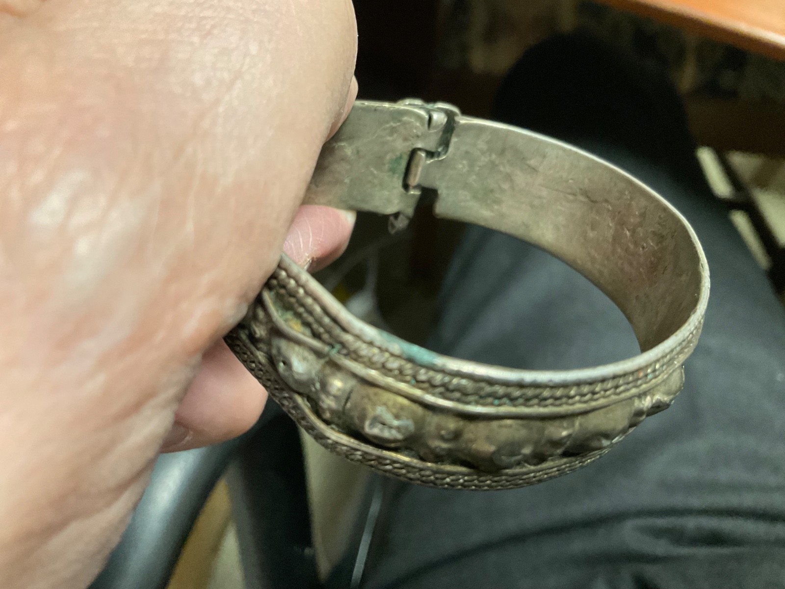 North India/Pakistani Handmade Mid-20th Century Hinged Silver Cuff