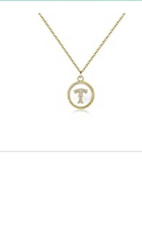 FUNEIA 14K Gold Plated Initial Necklace for Women Cubic Zirconia LETTER T