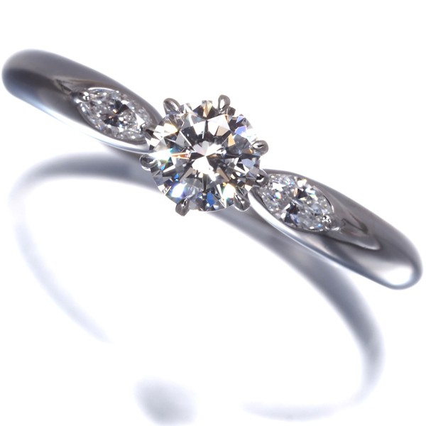 Auth ROYAL ASSCER Ring Diamond 0.32ct/0.10ct Solitaire US6-6.25 900 Platinum